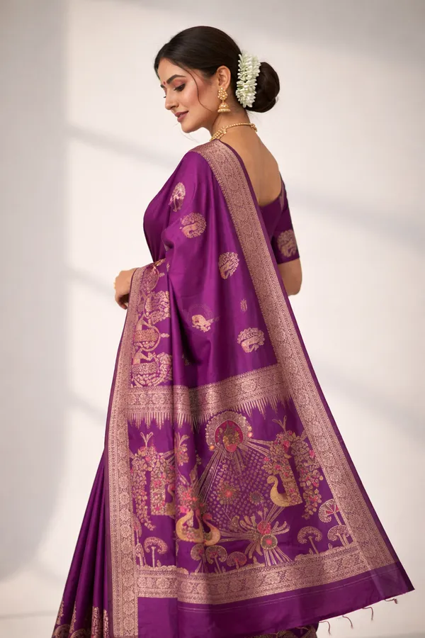 Royal_Purple_Dola_Silk_Saree_With_Peacock_Floral_Garden_Pallu_Default_Title