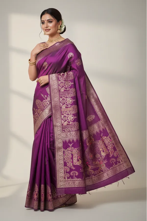 Royal_Purple_Dola_Silk_Saree_With_Peacock_Floral_Garden_Pallu_Default_Title