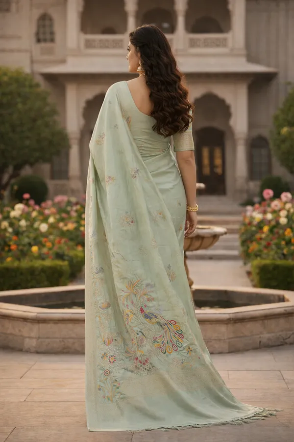 Graceful_Mint_Green_Dola_Silk_Saree_With_Peacock_Floral_Zari_Border_Default_Title