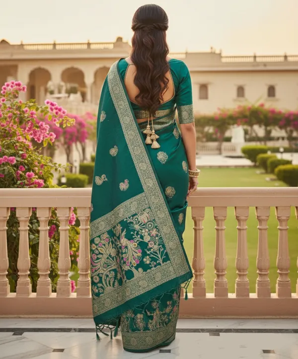 Regal_Emerald_Green_Dola_Silk_Saree_With_Peacock_Floral_Zari_Weaving_Default_Title