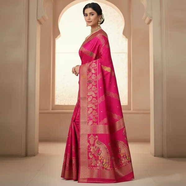 Radiant_Rani_Pink_Dola_Silk_Saree_With_Peacock_Rich_Zari_Border_Default_Title