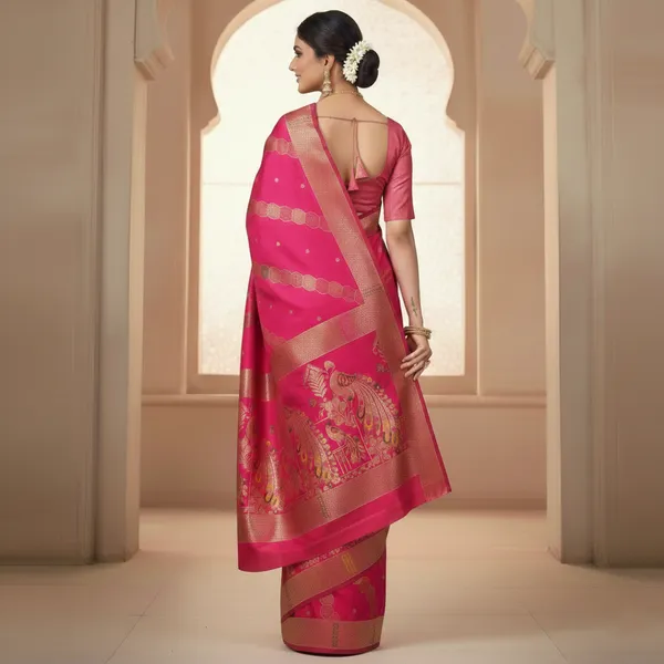 Radiant_Rani_Pink_Dola_Silk_Saree_With_Peacock_Rich_Zari_Border_Default_Title