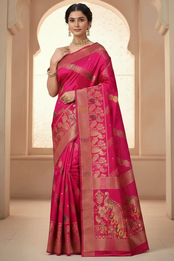 Radiant_Rani_Pink_Dola_Silk_Saree_With_Peacock_Rich_Zari_Border_Default_Title