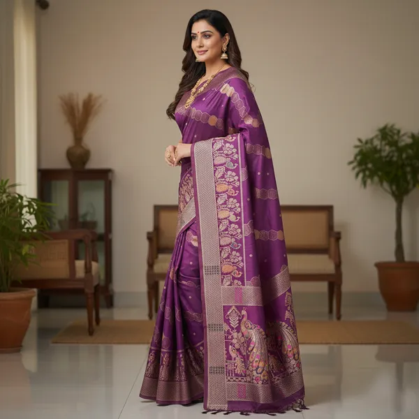 Royal_Wine_Purple_Dola_Silk_Saree_With_Peacock_Traditional_Zari_Border_Default_Title