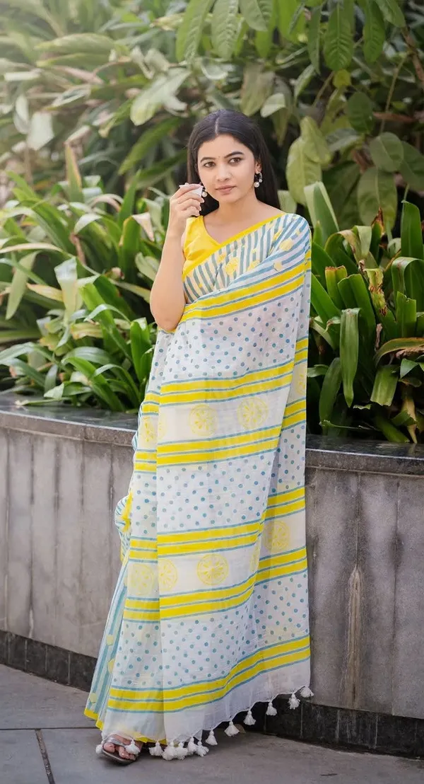 Stylish_Sky_Blue_Yellow_Printed_Linen_Cotton_Saree