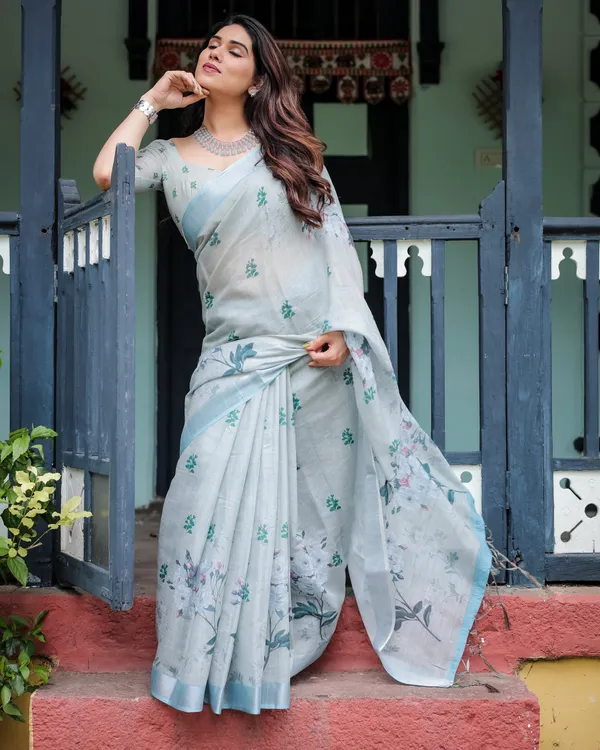 Mint_Whisper_Floral_Linen_Saree_Default_Title