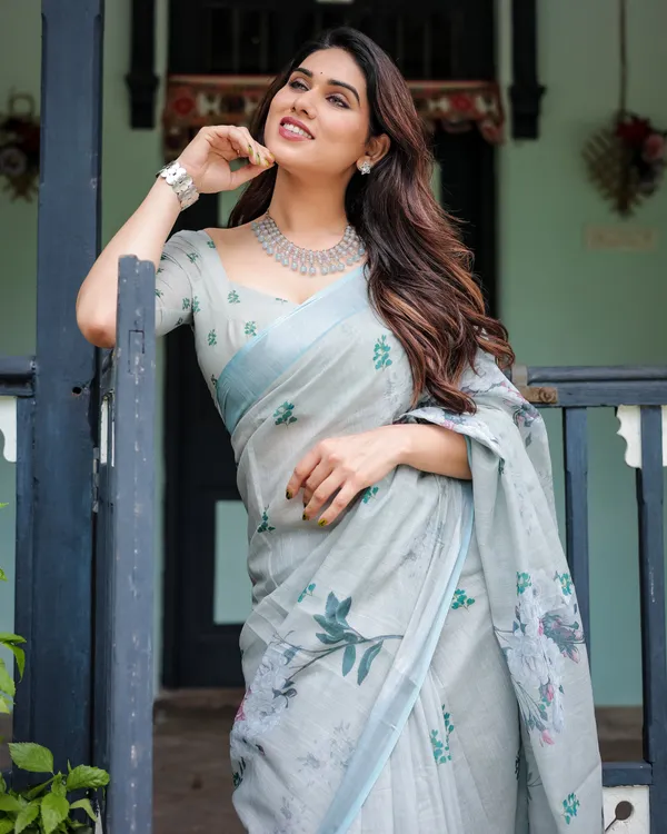 Mint_Whisper_Floral_Linen_Saree_Default_Title