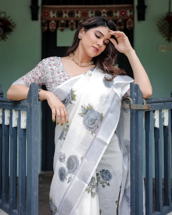 Elegant_Mist_Grey_Floral_Linen_Cotton_Saree_Default_Title