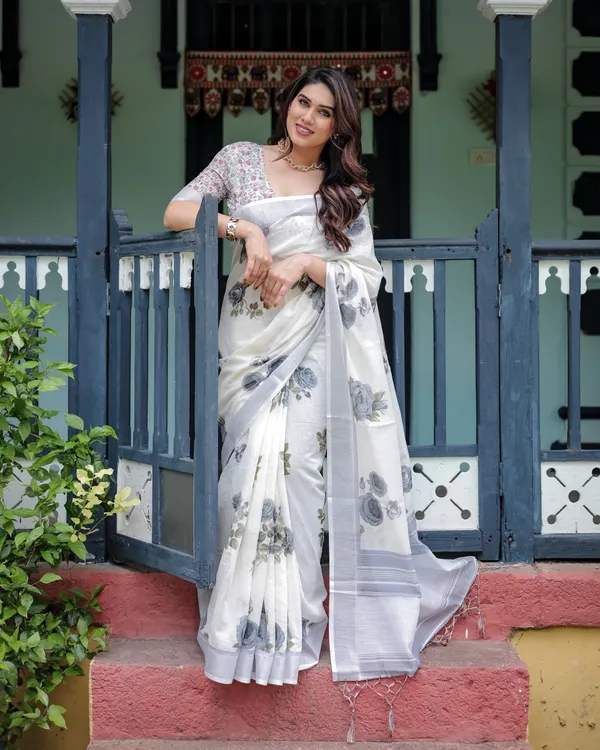 Elegant_Mist_Grey_Floral_Linen_Cotton_Saree_Default_Title