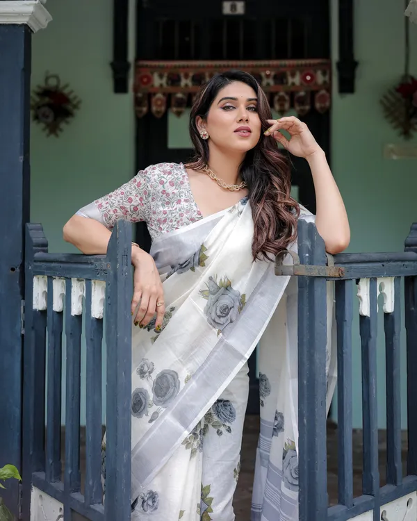 Elegant_Mist_Grey_Floral_Linen_Cotton_Saree_Default_Title