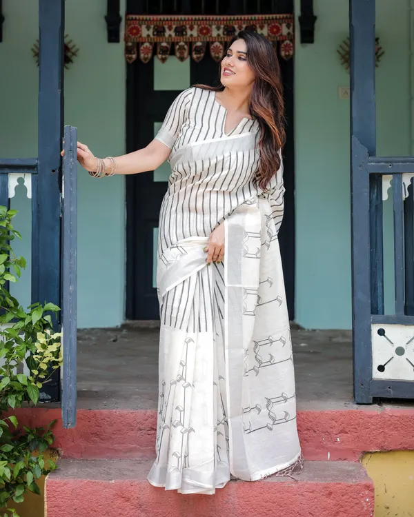 Classic_Ivory_Grey_Stripe_Linen_Cotton_Saree_Default_Title