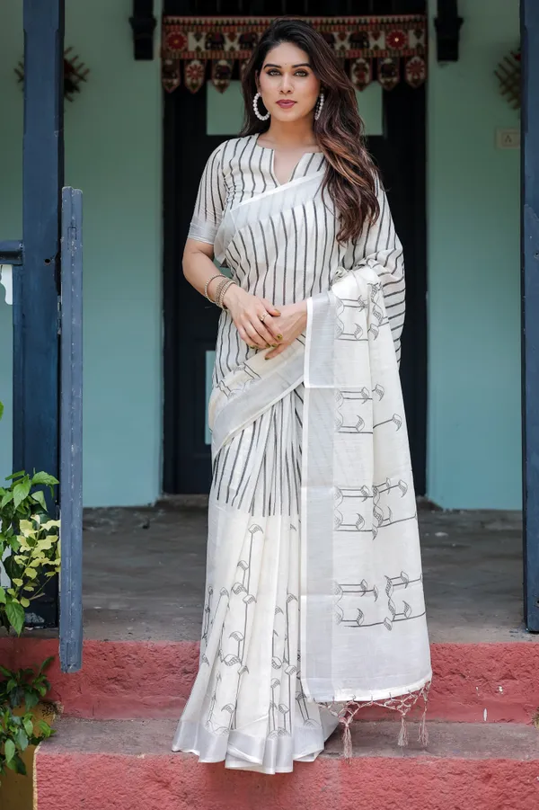 Classic_Ivory_Grey_Stripe_Linen_Cotton_Saree_Default_Title