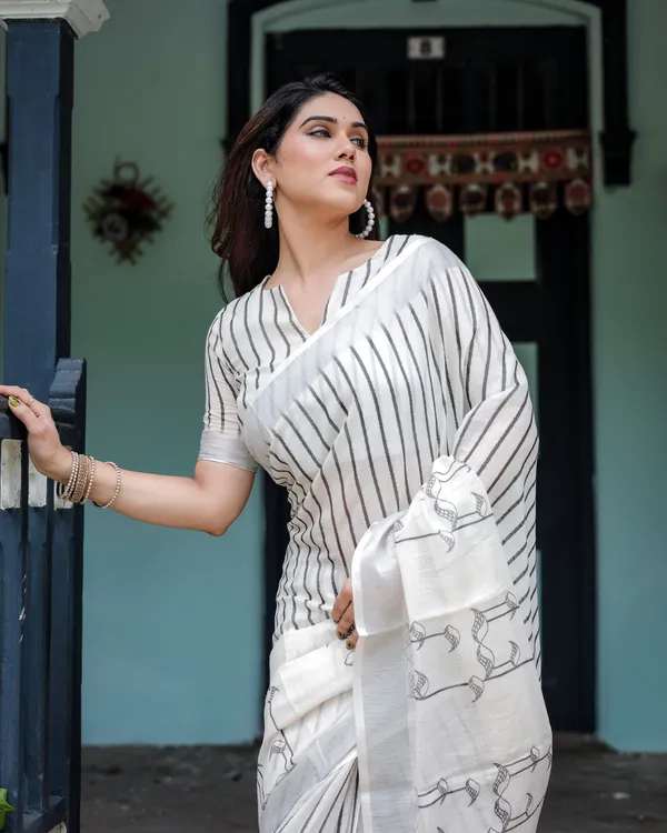 Classic_Ivory_Grey_Stripe_Linen_Cotton_Saree_Default_Title