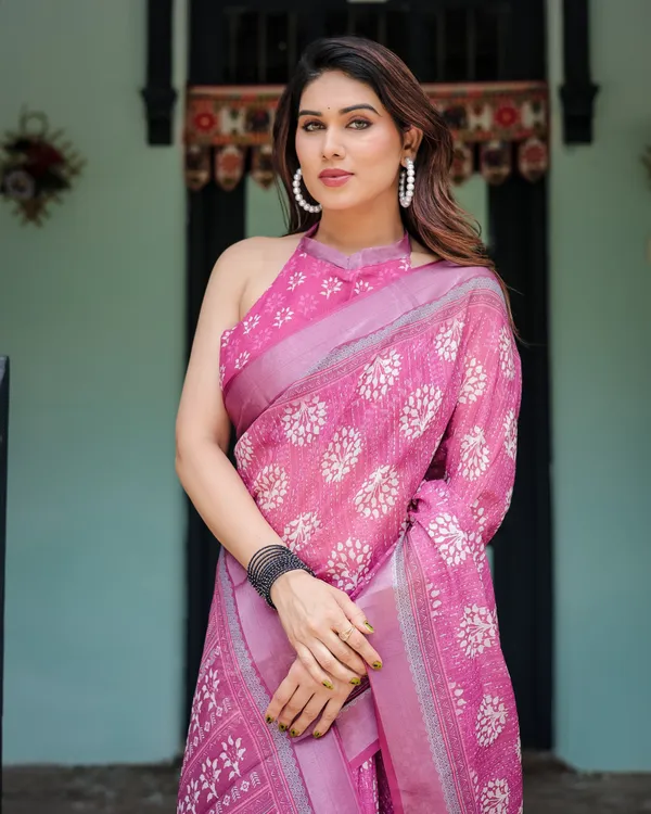 Classic_Pink_Blossom_Linen_Cotton_Saree_Default_Title