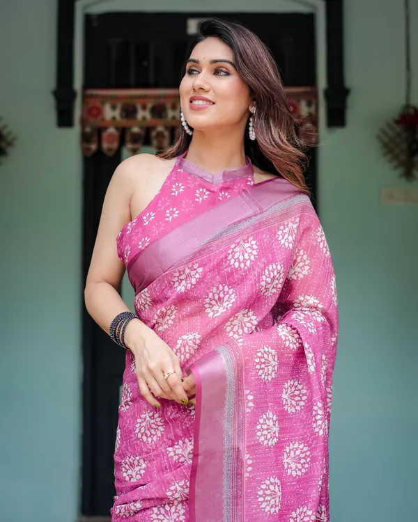 Classic_Pink_Blossom_Linen_Cotton_Saree_Default_Title
