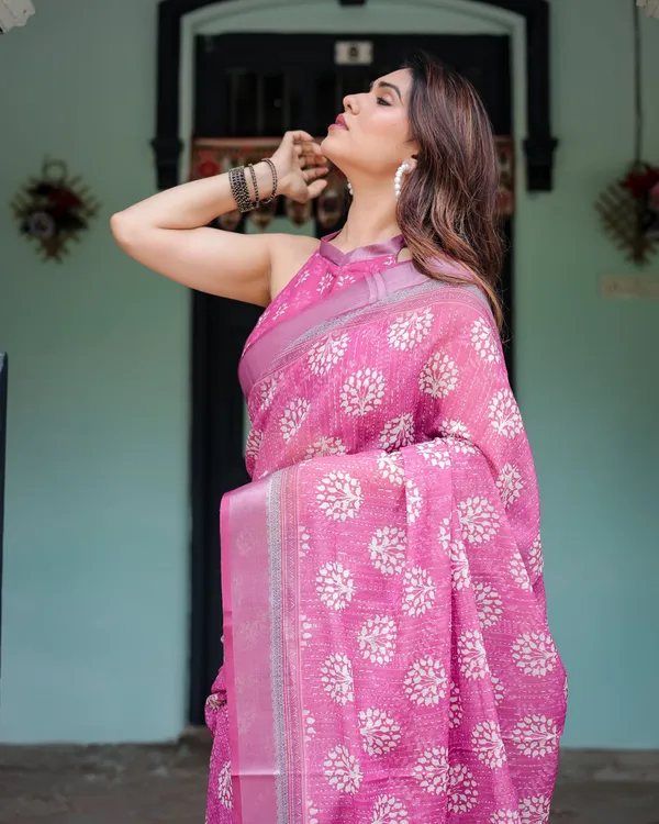 Classic_Pink_Blossom_Linen_Cotton_Saree_Default_Title