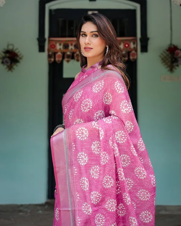 Classic_Pink_Blossom_Linen_Cotton_Saree_Default_Title
