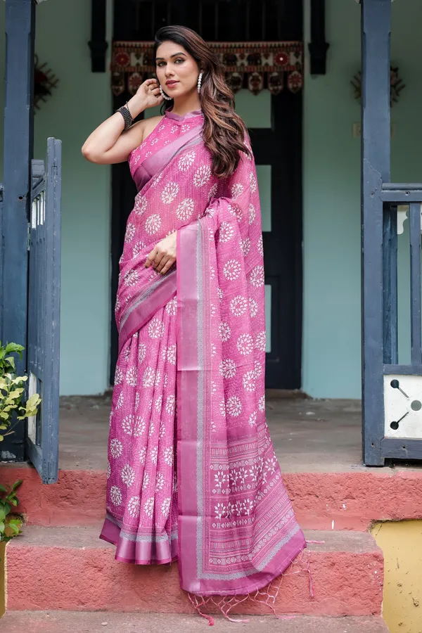 Classic_Pink_Blossom_Linen_Cotton_Saree_Default_Title