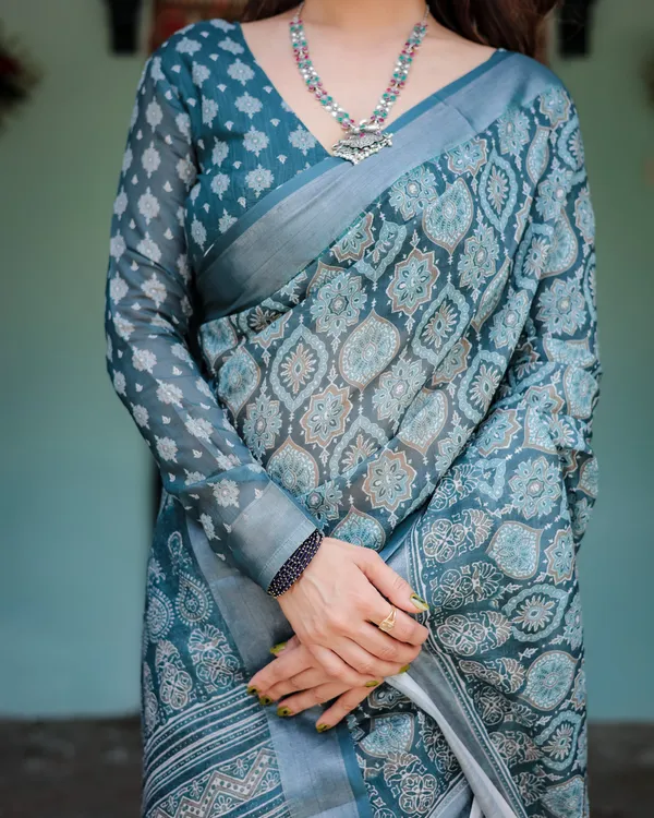 Sophisticated_Grey_Ethnic_Motif_Linen_Cotton_Saree_Default_Title