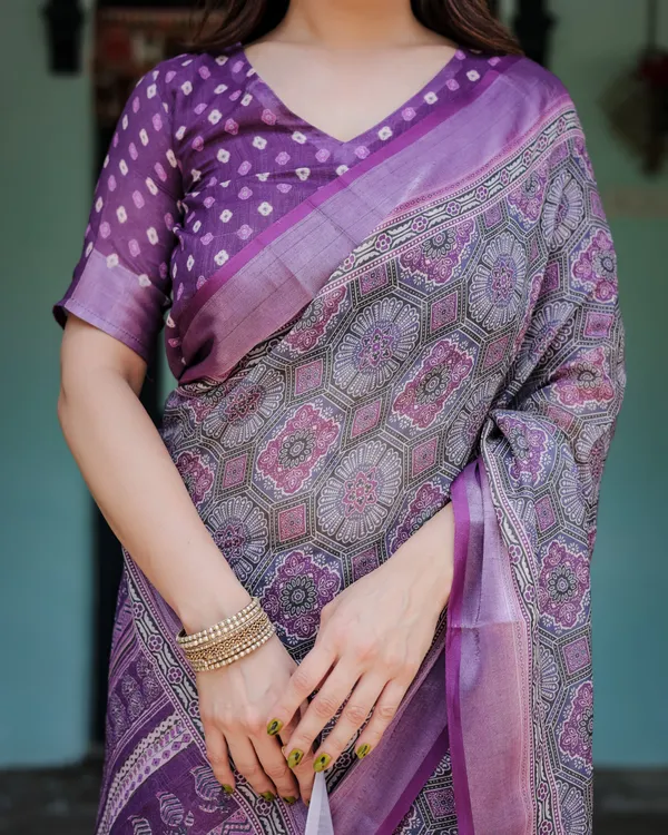 Royal_Lavender_Printed_Linen_Saree_With_Rich_Border_Default_Title
