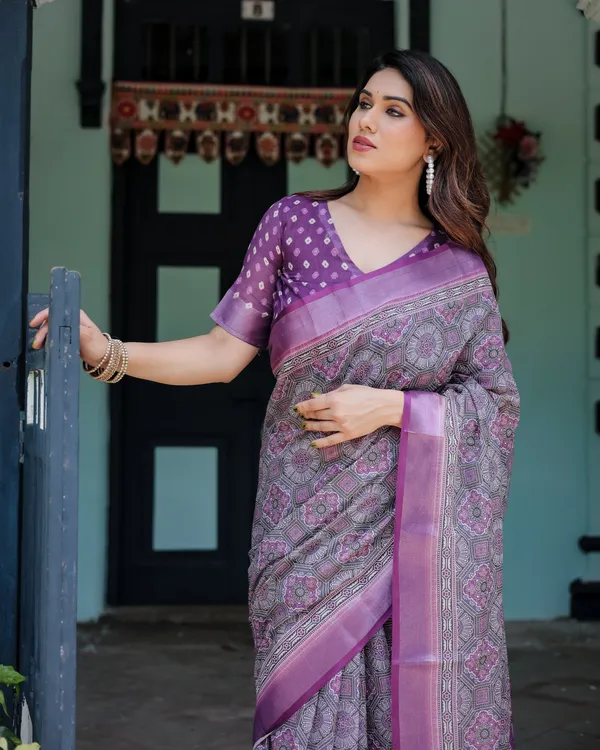 Royal_Lavender_Printed_Linen_Saree_With_Rich_Border_Default_Title