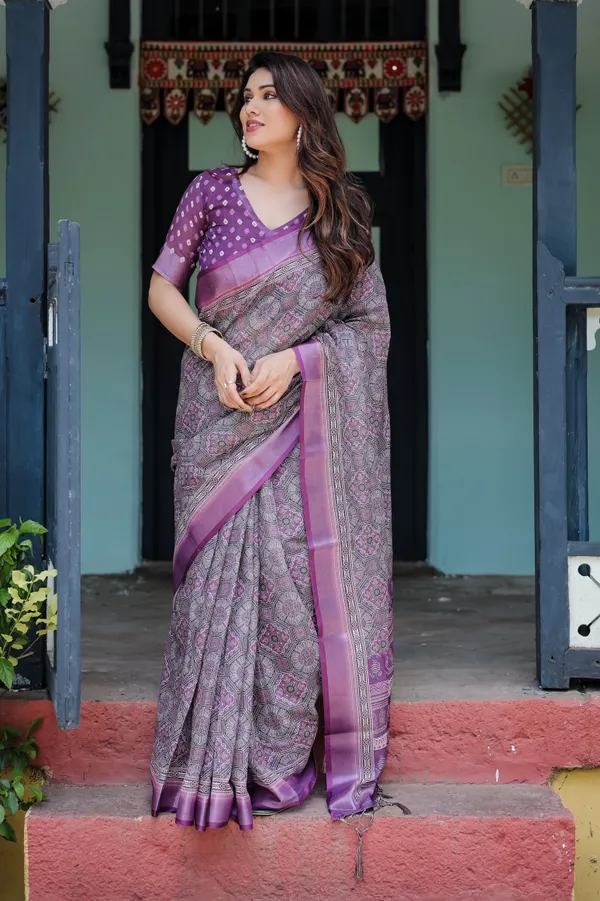 Royal_Lavender_Printed_Linen_Saree_With_Rich_Border_Default_Title