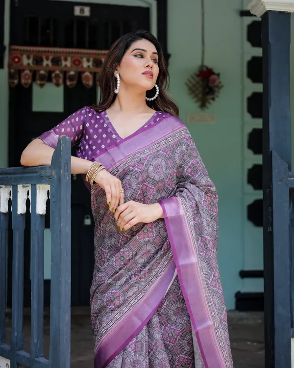 Royal_Lavender_Printed_Linen_Saree_With_Rich_Border_Default_Title