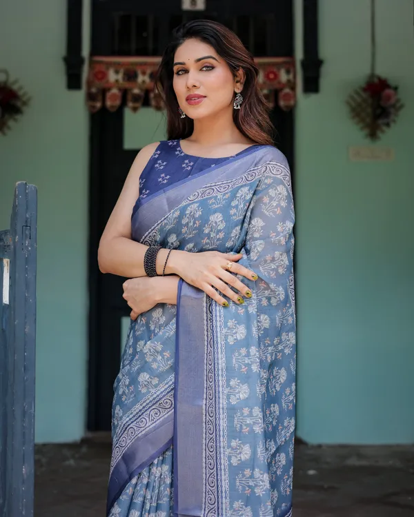 Graceful_Dusty_Blue_Ethnic_Motif_Linen_Cotton_Saree_Default_Title