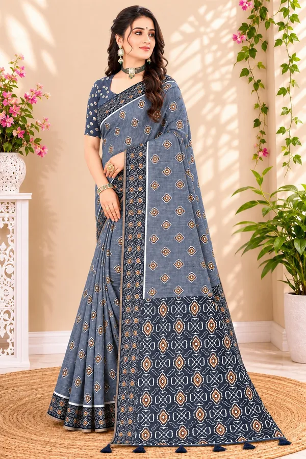 Neelvastra_Ajrakh_Buti_Linen_Cotton_Saree_With_Indigo_Designer_Pallu