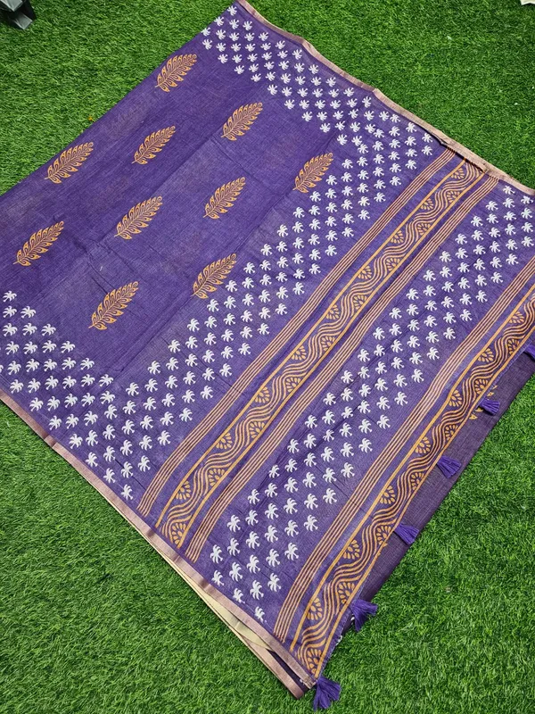 Royal_Violet_Bandhani_Floral_Linen_Cotton_Saree_With_Tassel_Pallu_Default_Title