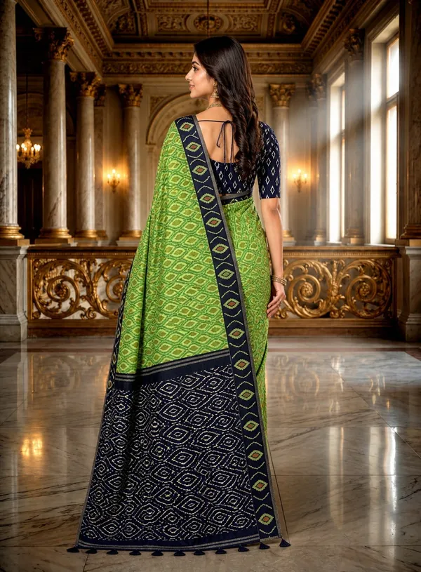 Lime_Green_Ikat_Heritage_Linen_Cotton_Saree_With_Indigo_Tribal_Pallu_Default_Title