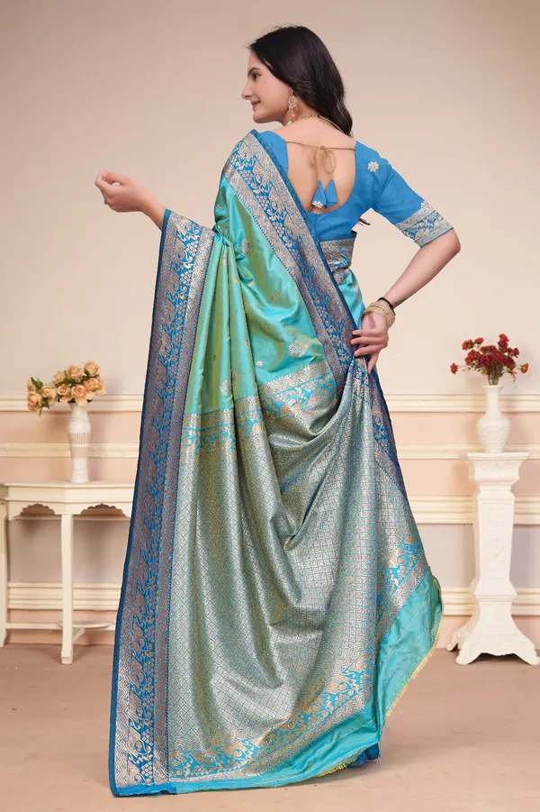 Turquoise_50_600_Silk_Saree_With_Royal_Blue_Zari_Border_Default_Title