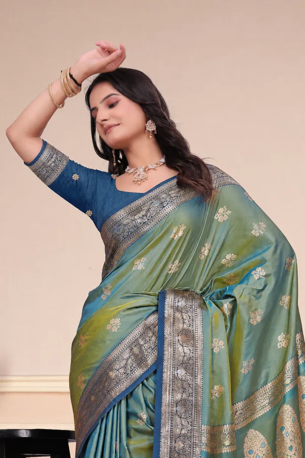 Olive_Green_Dual_Tone_Silk_Saree_With_Rich_Zari_Work_Default_Title
