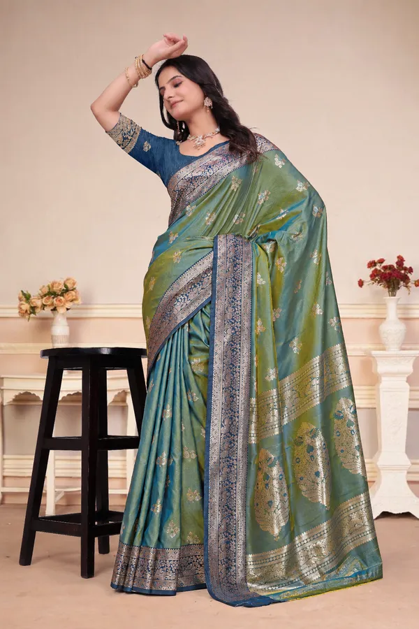 Olive_Green_Dual_Tone_Silk_Saree_With_Rich_Zari_Work_Default_Title