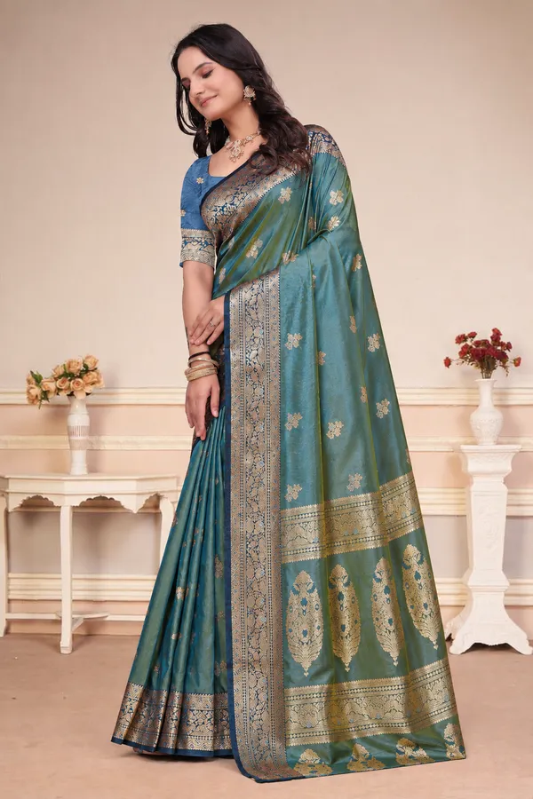 Olive_Green_Dual_Tone_Silk_Saree_With_Rich_Zari_Work_Default_Title