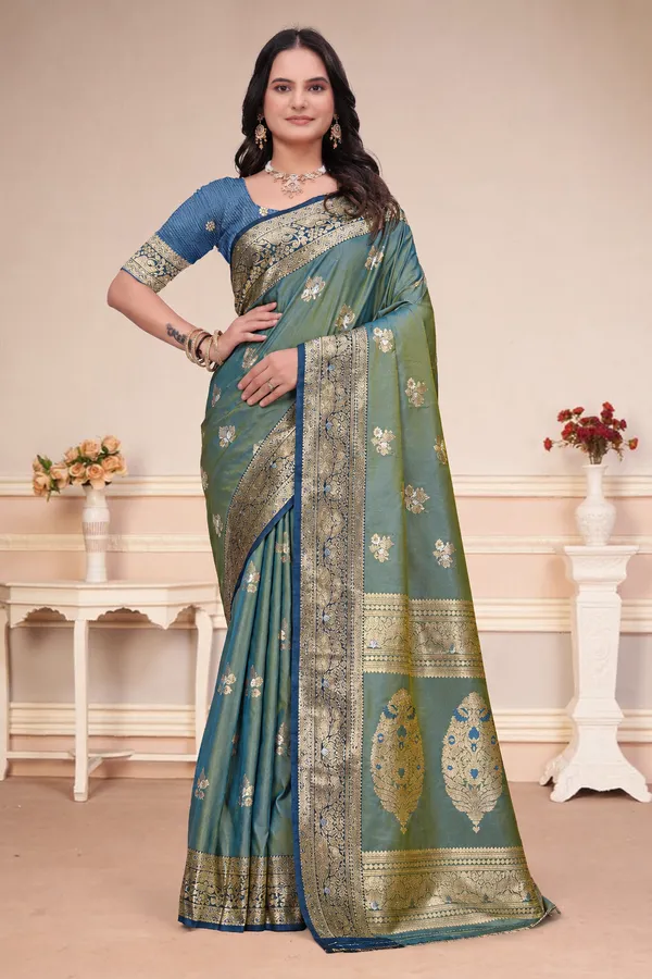 Olive_Green_Dual_Tone_Silk_Saree_With_Rich_Zari_Work_Default_Title