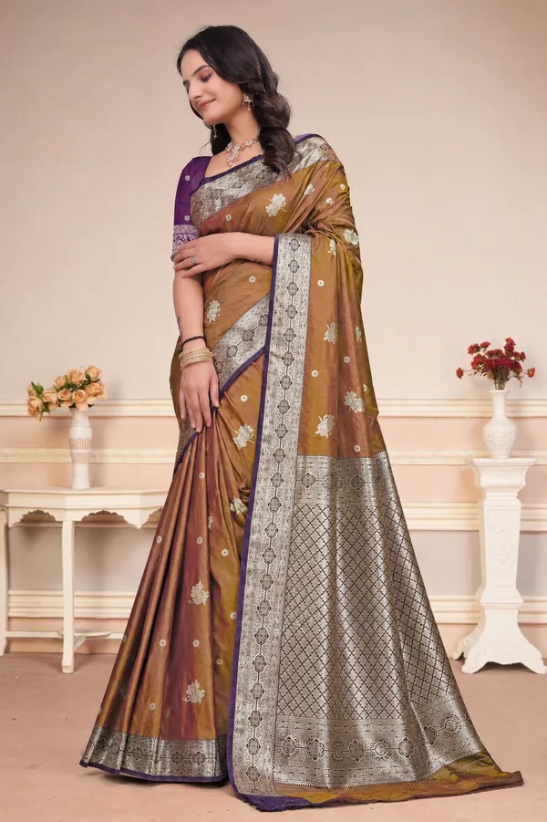 Mustard_Brown_Silk_Saree_With_Purple_Border_Zari_Pallu_Default_Title