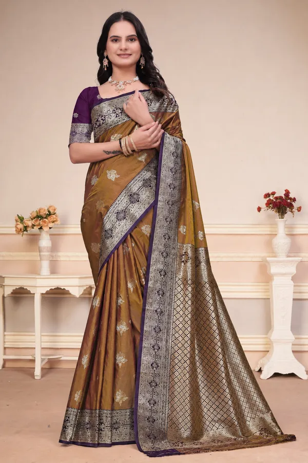 Mustard_Brown_Silk_Saree_With_Purple_Border_Zari_Pallu_Default_Title