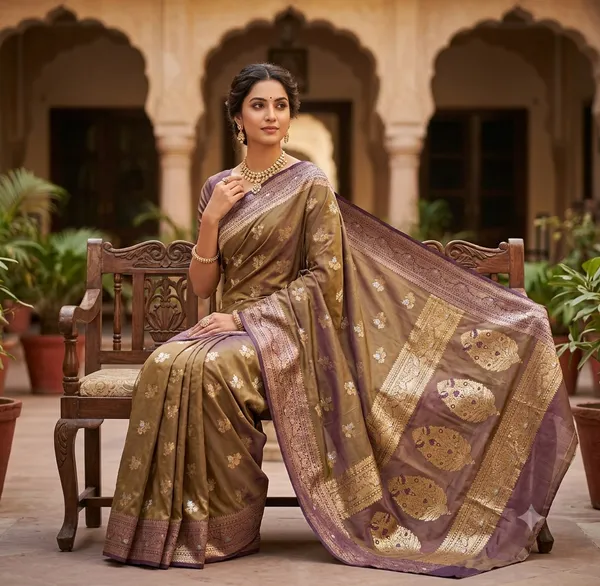 Olive_Gold_Silk_Saree_With_Wine_Purple_Zari_Border_Default_Title