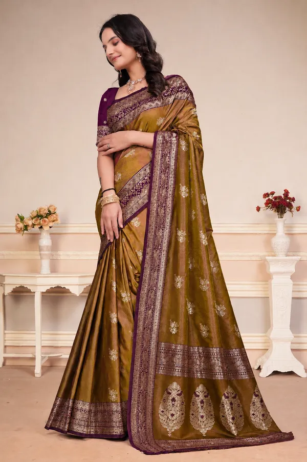Olive_Gold_Silk_Saree_With_Wine_Purple_Zari_Border_Default_Title