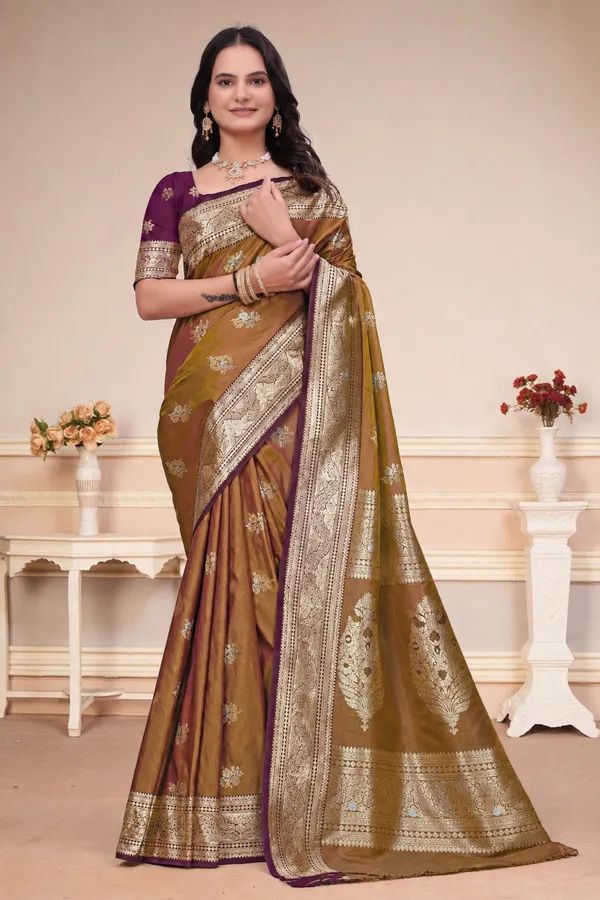 Olive_Gold_Silk_Saree_With_Wine_Purple_Zari_Border_Default_Title
