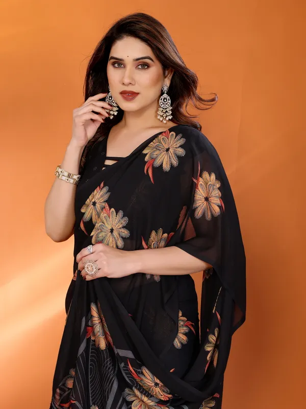 Floral_Printed_Dull_Moss_Silk_Saree_with_Zari_Work_&_Tassel_Border