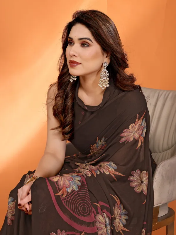 Floral_Printed_Dull_Moss_Silk_Saree_with_Zari_Work_&_Tassel_Border
