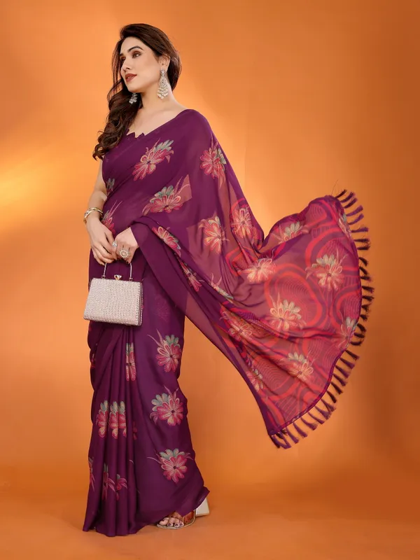 Floral_Printed_Dull_Moss_Silk_Saree_with_Zari_Work_&_Tassel_Border