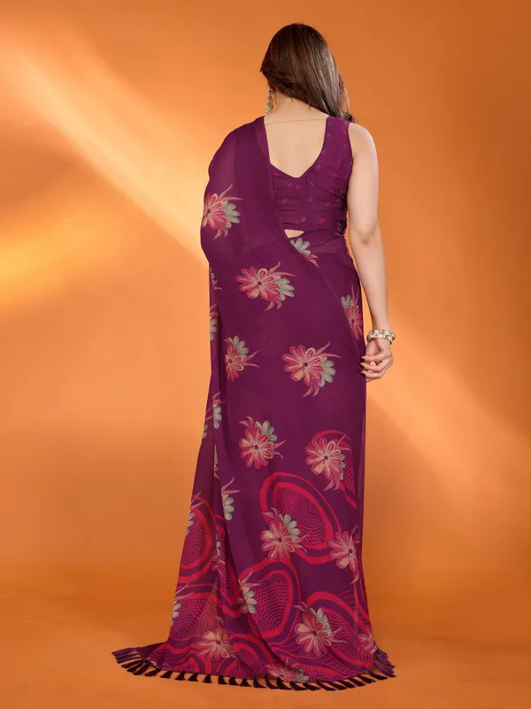 Floral_Printed_Dull_Moss_Silk_Saree_with_Zari_Work_&_Tassel_Border