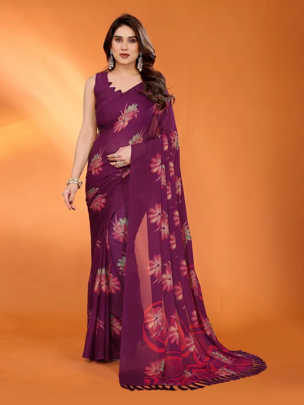 Floral_Printed_Dull_Moss_Silk_Saree_with_Zari_Work_&_Tassel_Border