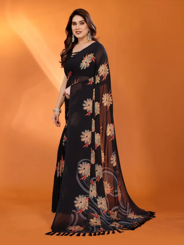 Floral_Printed_Dull_Moss_Silk_Saree_with_Zari_Work_&_Tassel_Border