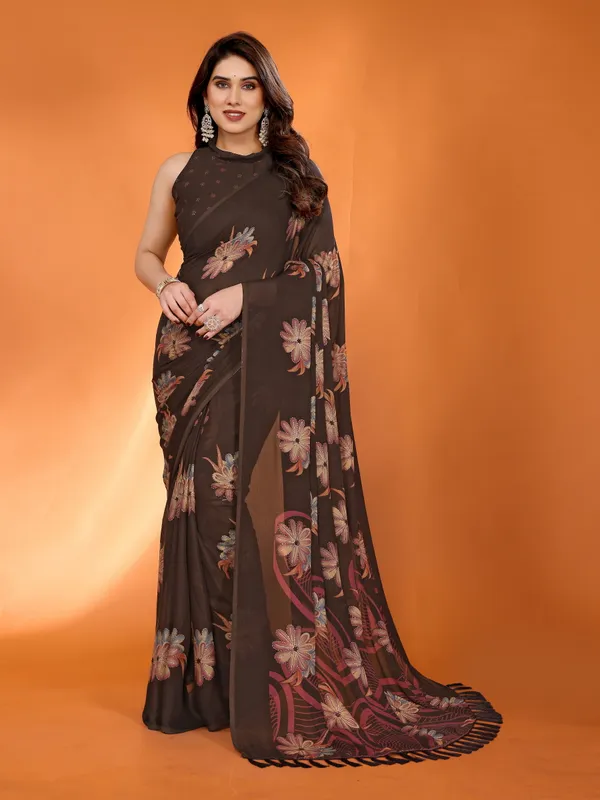 Floral_Printed_Dull_Moss_Silk_Saree_with_Zari_Work_&_Tassel_Border