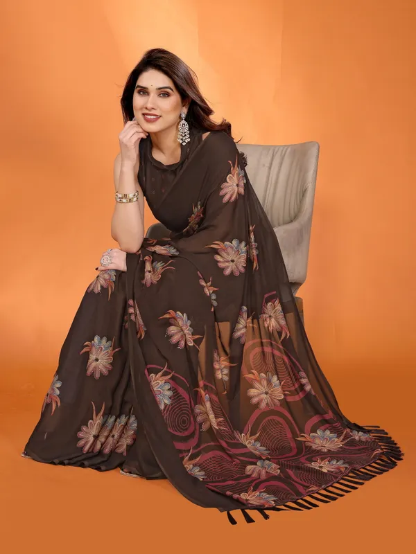 Floral_Printed_Dull_Moss_Silk_Saree_with_Zari_Work_&_Tassel_Border