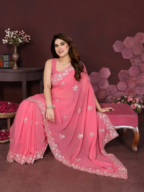Georgette_Silk_Saree_with_Intricate_Embroidery_Work_&_Matching_Embroidered_Blouse_Piece